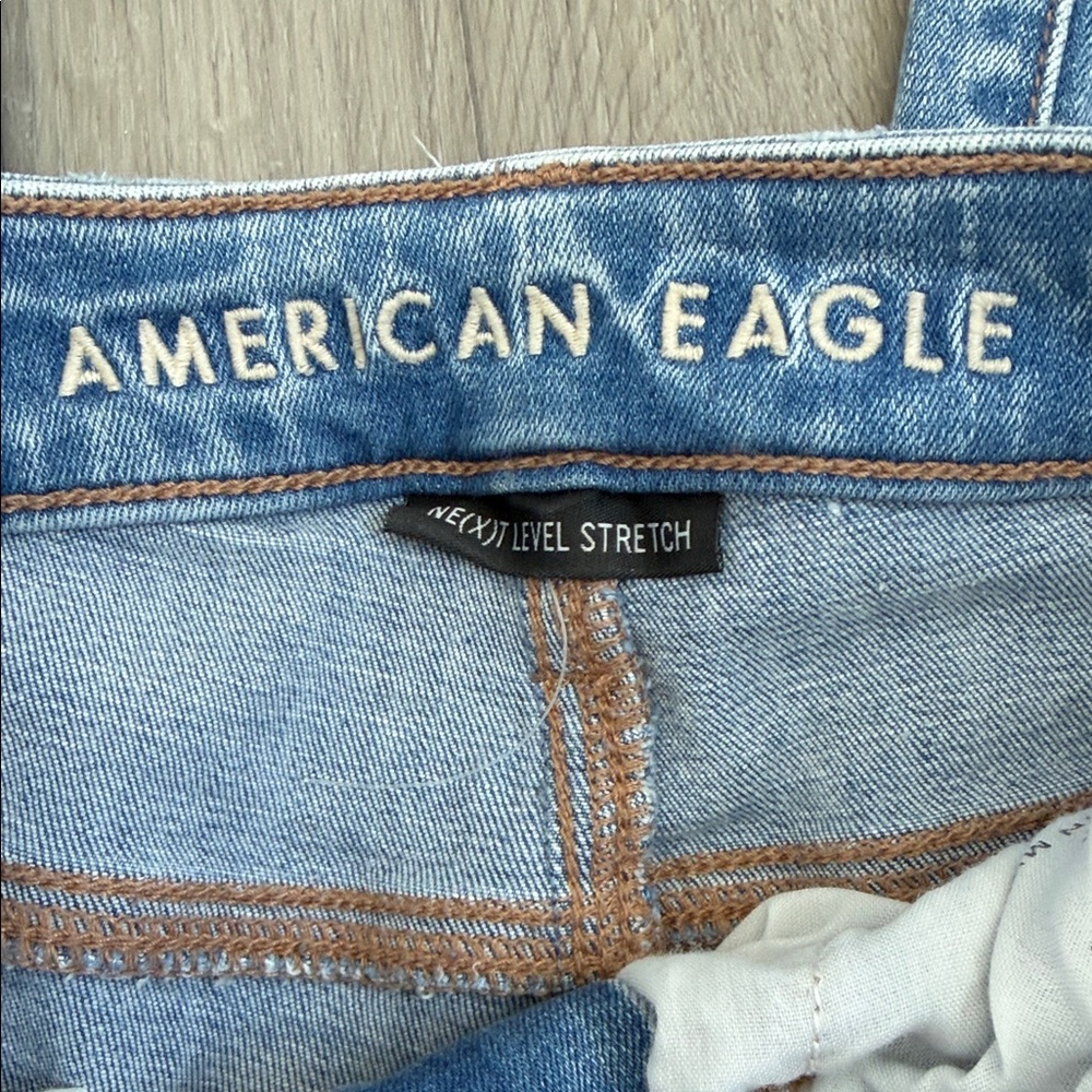 American Eagle High waisted Distressed Blue Skinny Jeans size 000 - Picture 6 of 15